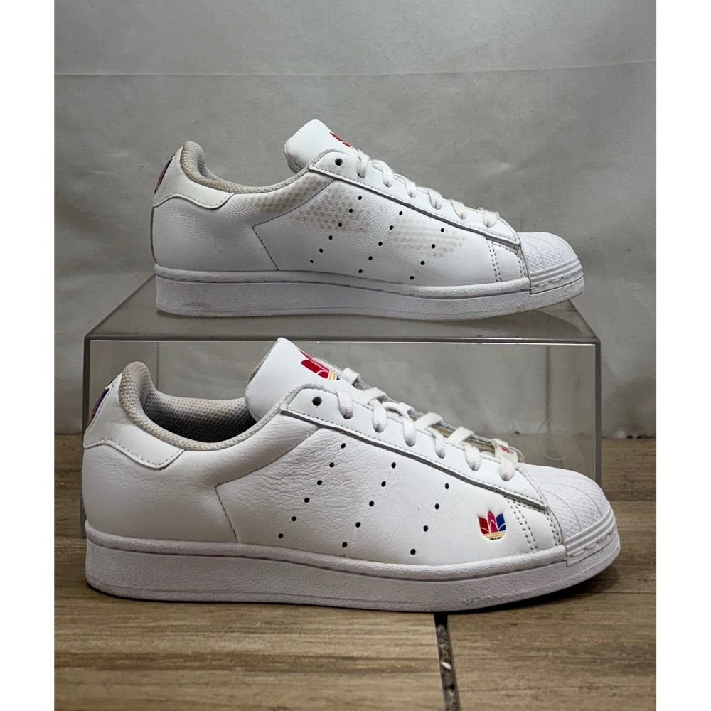 Adidas Superstar Mens Sz 7 White Rainbow Logo Shell Toe Sneakers FZ2211